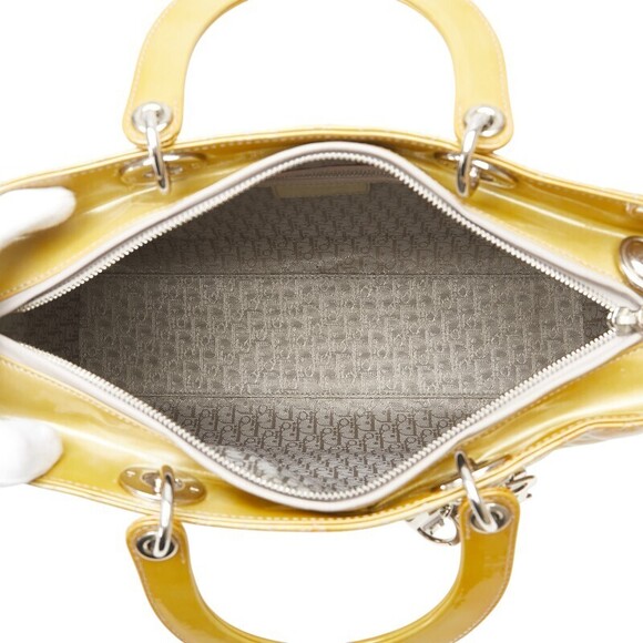 Christian Dior Cannage Lady Dior Shoulder Bag Yellow Patent Vernis Leather - Picture 9 of 10